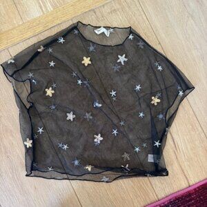 Black mesh sparkle star top